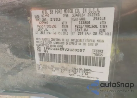 1997 Ford Explorer Eddie Bauer/Limited/Xl/Xlt из США, поврежденный, VIN 1FMDU34E9VZC28557